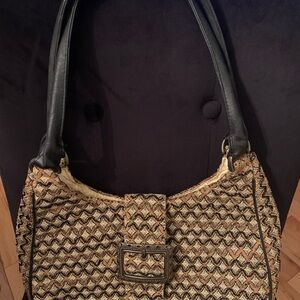 Elegant Woven Black and Tan Shoulder Bag